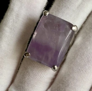 Natural Amethyst Square Silver Plated Ring Band Size 6.5 LARGE Heavy 19.33g Read - Picture 1 of 24