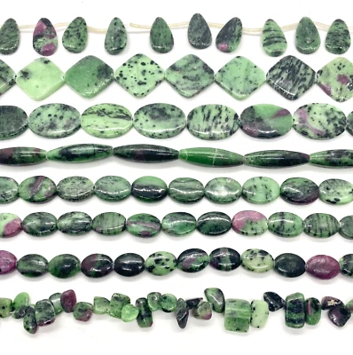 Natural Ruby Zoisite in CHIPS OVALS TUBES SQUARES TEARDROPS Approx. 15.5" Strand - Image 1 of 2