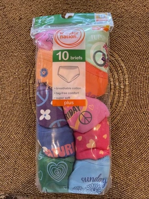 Wonder Nation Girls 10 Pack Briefs Underwear Size 10 Plus New In Package - Image 1 of 2