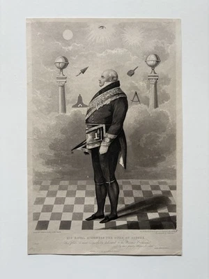 Antique 1825 Masonic Engraving Duke of Sussex Grand Master Freemasonry Print - Image 1 of 2