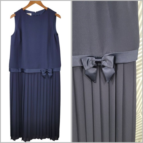 VETEMENTS Abito evento Talbots taglia 14 piccola gonna plissettata blu navy madre sposa sposo