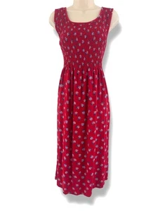 Croft & Barrow rot Blumenmuster gesmoktes Mieder Midi Maxikleid mit Taschen Gr. XL - Bild 1 von 10