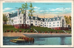 RED BANK New Jersey Postcard "RIVERSIDE GARDENS APARTMENTS" Curteich 1932 Cancel - Picture 1 of 2