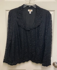 Talbots Damen 24W schwarz Spitze Knopfleiste Blazer Jacke vorne gefüttert transparente Ärmel - Bild 1 von 14