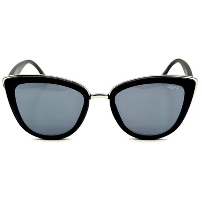 QUAY Australia My Girl Sunglasses Designer Black Cat-Eye Matt Finish Silver Tone - Image 1 of 4