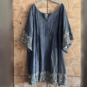 Wayward Fancies eShakti Damen Kleid blau bestickt Übergröße  - Bild 1 von 7