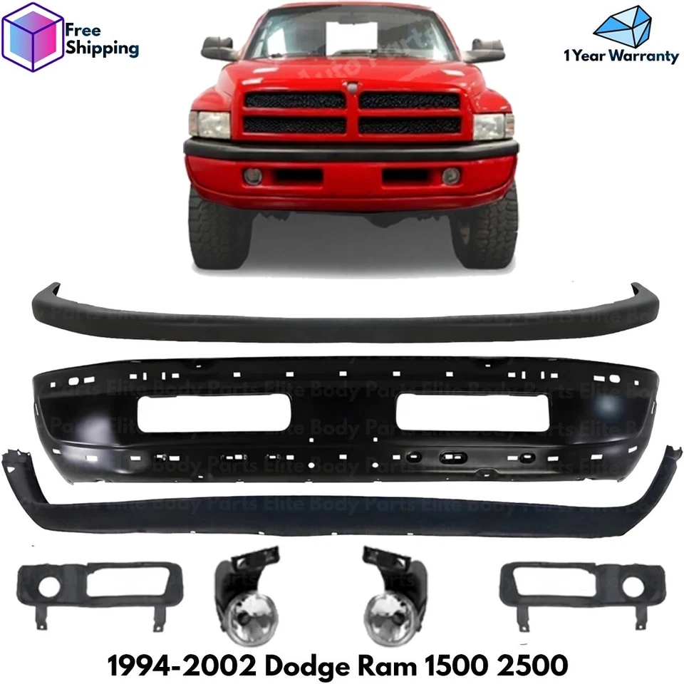 Front Bumper Primed Steel & Fog Lights Kit For 1994-2002 Dodge Ram 1500 2500 Foto 1 de 4