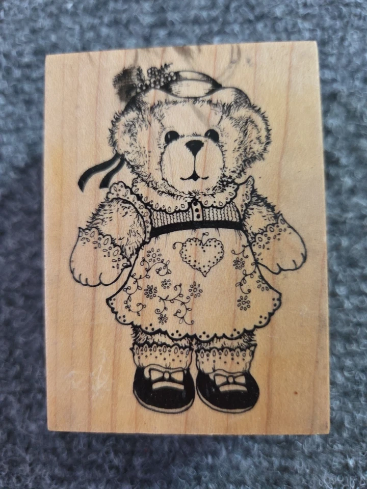 Vestido de oso de peluche PSX F599 sello de goma 1990 Wood Country Foto 1 de 3
