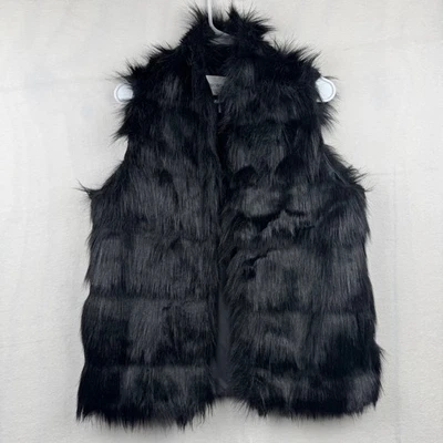 BCBGeneration Faux Fur Vest Sleeveless Black Womens Small S Fuzzy Cozy - Image 1 of 4