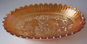 IMPERIAL Carnival Glass " Windmill " Marigold 8 1/2" Oval Bowl/Dish - Picture 1 of 2