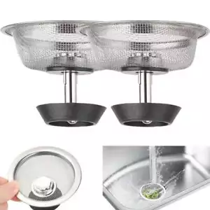 2x Stainless Steel Kitchen Sink Strainer Stopper Drain Basket Waste Plug Filter - Picture 1 of 11