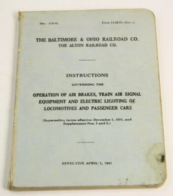 Vintage 1941 Baltimore Ohio Railroad Train Engineer Brake Instructions Manual - Image 1 of 4