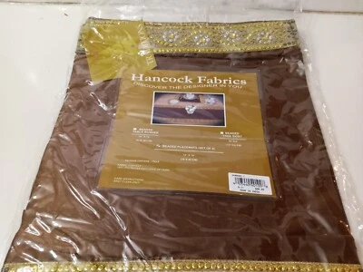 BOHO Moroccan Placemats 14" x 19" Polyester Brown w/ Gold Beaded Bling Trim New  - Image 1 of 4