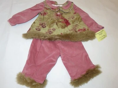 Trish Scully цветочный мех отделки младенца девочки 2P наряд новый с Ярлыками 9 месяцев - Изображение 1 из 4