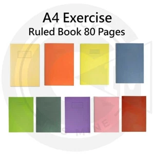 A4 Exercise Jotter Book Ruled Feint & Margin 80gsm 80 Pages 8mm School Homework - Picture 1 of 22