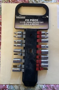 15 Piece Task Force Socket Set, 1/4" Drive, Used, Storage Rack, Missing Pieces - Picture 1 of 4