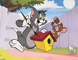 TOM & JERRY Sericel Cartoon Animation Art Cel 11" x 14" Hanna Barbera Birdhouse - Picture 1 of 7