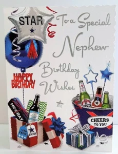 Jonny Javelin Nephew Birthday Card - Beer Ice Bucket Balloons and Foil 7.25x5.5" - Picture 1 of 2