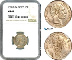 A10-173, Denmark, Danish West Indies, Christian IX, 10 Cents 1878, NGC MS64 - Picture 1 of 1