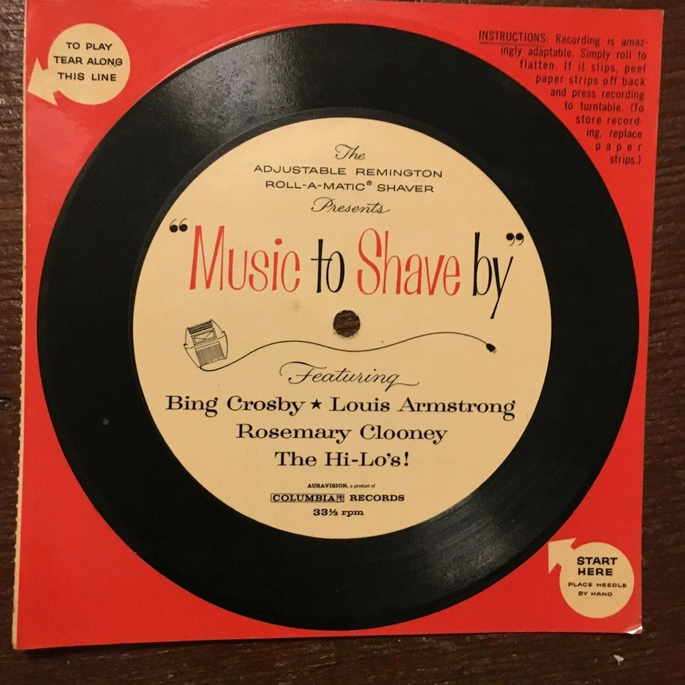 Vtg. Bing Crosby, Louis Armstrong, Music To Shave By  REMINGTON Razor ad RECORD - Image 1 of 2