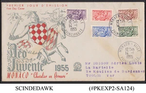 MONACO - 1955 KNIGHTS IN ARMOUR / DEFINITIVE - 5V - FDC RARE!!! - Picture 1 of 2