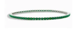 1 ROW 3mm Emerald ROUND CUT TENNIS BRACELET 7.5 INCH with Emerald Pendent Set - Picture 1 of 7