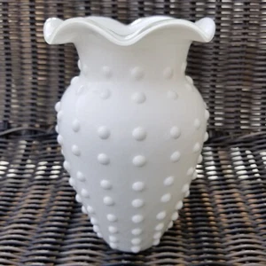 Clear with Milk Glass Overlay Fenton for FTD Vase White Hobnail Scallop Edge - Picture 1 of 9