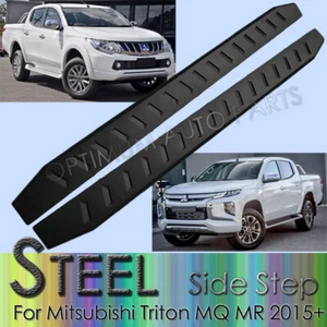 Black Steel Side Steps Running Board to suit Mitsubishi Triton MQ MR 2015-2024 - Picture 1 of 3