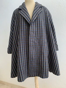 MISSONI DONNA CAPE Coat Size 10 Check Blue Wool Made In Italy #Z33 - Picture 1 of 11