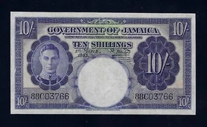 Jamaica 10 Shillings 1953 P-39 XF+++++ - Picture 1 of 2