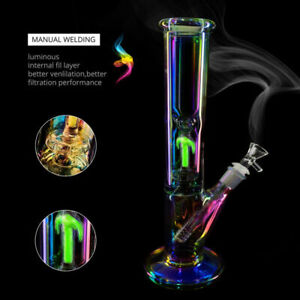 10" Glow In The Dark Glass Bong Colorful Perc Water Pipe Smoking Hookah