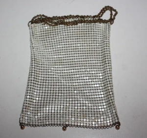 Antique Vtg Mesh Drawstring Purse Reticule 1920s Art Deco Flapper White and Gold - Picture 1 of 15