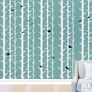 Woodland Trees Stencil Paint Walls Fabric Furniture Reusable Decorating Stencils - Picture 1 of 13