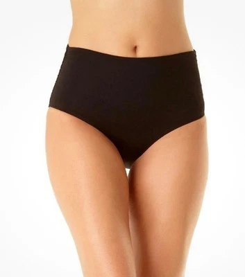 Parte inferior de bikini Anne Cole para mujer cintura alta para doblarse fruncida, negra, grande Foto 1 de 4