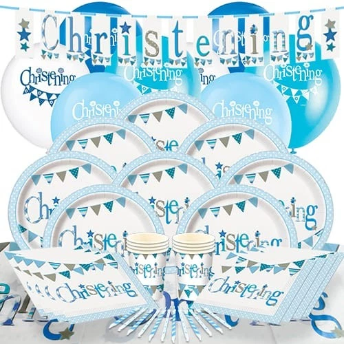 Christening Blue Theme 8 Person Deluxe Party Pack - Image 1 of 1