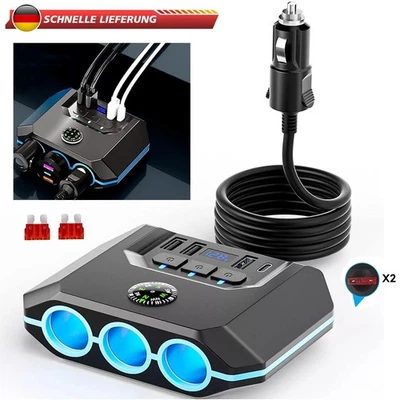 Auto KfZ Adapter Dose Zigarettenanzünder Verteiler mit 12V/24V LED Steckdose DE - Bild 1 von 4