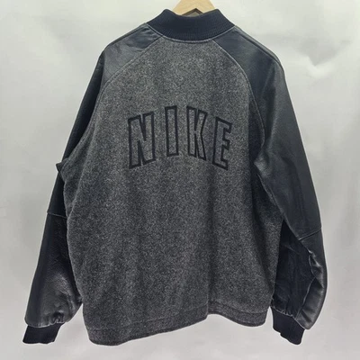 Vintage Men Size M Gray/Black Leather  & Wool Varsity Jacket  - Image 1 of 4