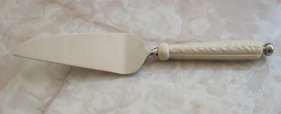 LENOX WEDDING PROMISES CAKE SERVER Porcelain Handle Vine Motif Stainless Blade - Image 1 of 4