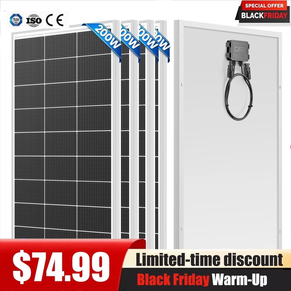 200W 400W 800W 1000W Mono Solar Panel 12V Off-Grid Camping Battery Home RV - Image 1 of 4