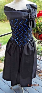 Vestido Vintage Gunne Sax Jessica Mcclintock Negro con Lentejuelas Azules 7/8 Años 90 - Imagen 1 de 13