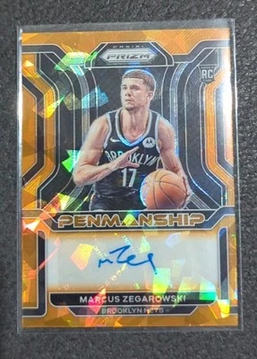 Marcus Zegarowski  2021-22 Prizm Penmanship Cracked Orange Ice Auto #RP-MZE Nets - Image 1 of 2