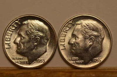 1955 -P&D Roosevelt Dimes Choice (BU/UNC) 90 % artículo plateado # 6882 Foto 1 de 2