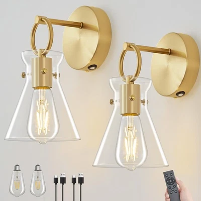 Rechargeable Wall Sconces Set of 2 Dimmable Wireless Wall Lights with Remote ... - Image 1 of 4