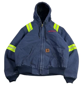 Y2K Carhartt Reflective Duck Canvas Jacket Medium Blue 376-20 Hooded Quilt Lined - Picture 1 of 12
