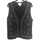 VINTAGE SML sport 1994 Hand Beaded Knit Button Down Vest Size M  Black With Gold