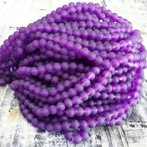 Frosted Glass Beads 10mm,  Purple , Approx 80 pce  Free Postage Oz Seller - Picture 1 of 3