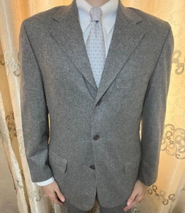 Vintage handtailored wool cashmere Bespoke classic 3 button gray suit 40R - Picture 1 of 17