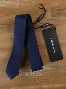 DOLCE & GABBANA navy blue ellipse geometric skinny silk tie authentic NWT - Picture 1 of 5