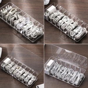 Clear Acrylic Charge Cable Organizer Box Data Cable Management USB Cord Case - Picture 1 of 28