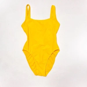 Yellow vintage bikini 90s one piece bathing suit with low cut on the back and hi - Picture 1 of 2
